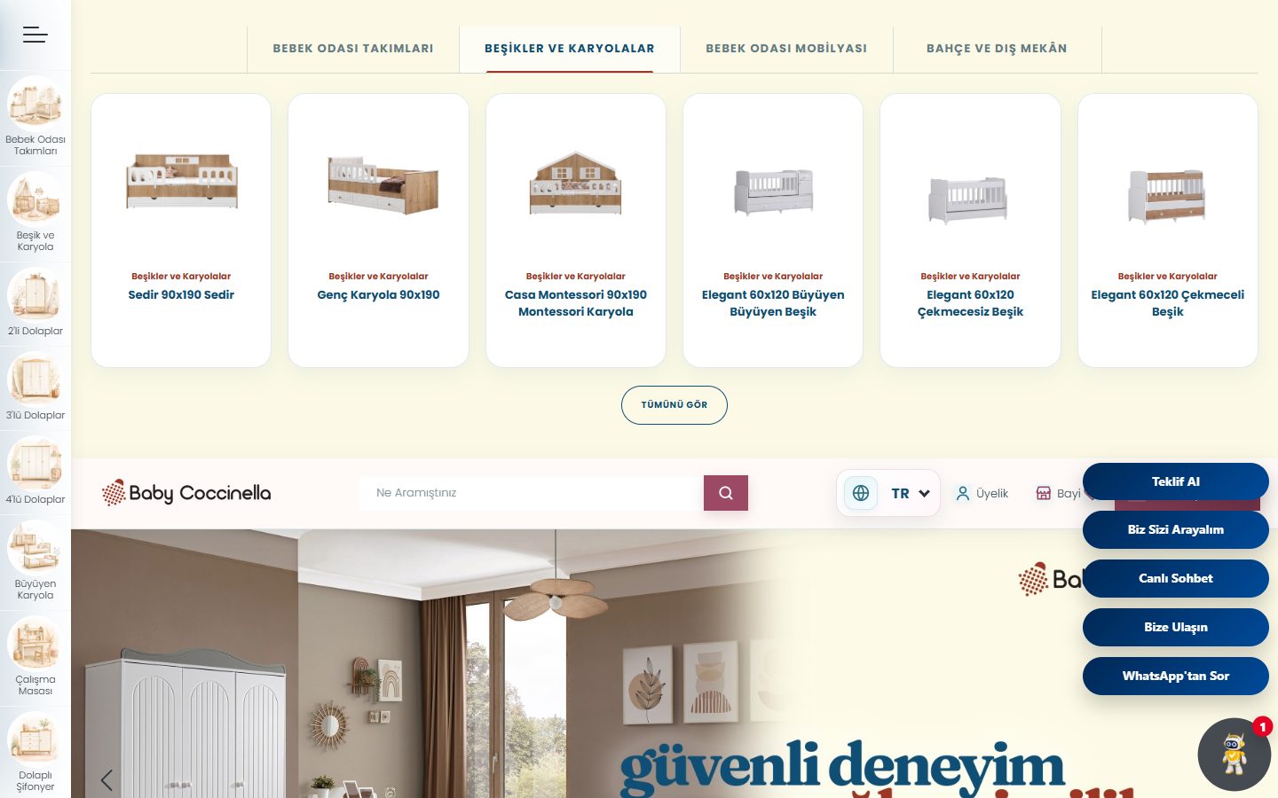 Baby Coccinella e-ticaret sitesi görünümü