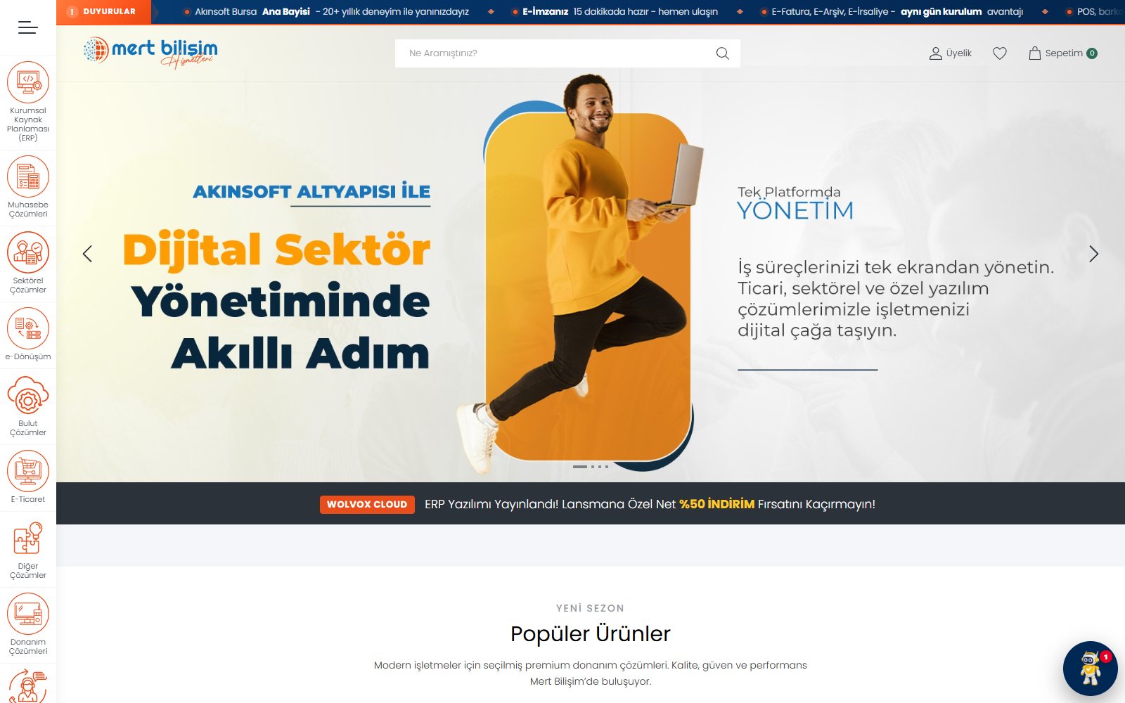 Mert Bilişim Hizmetleri e-ticaret sitesi görünümü
