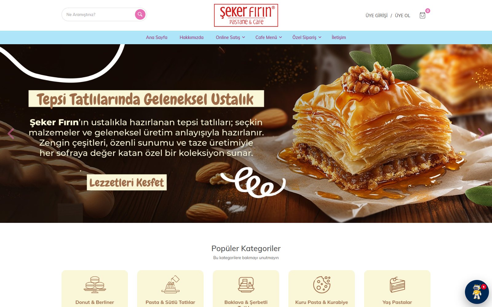 Şeker Fırın e-ticaret sitesi görünümü