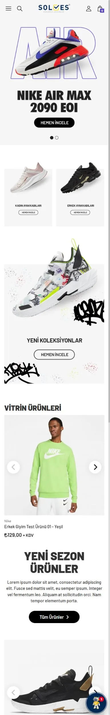 Tema 17 mobil mağaza görünümü