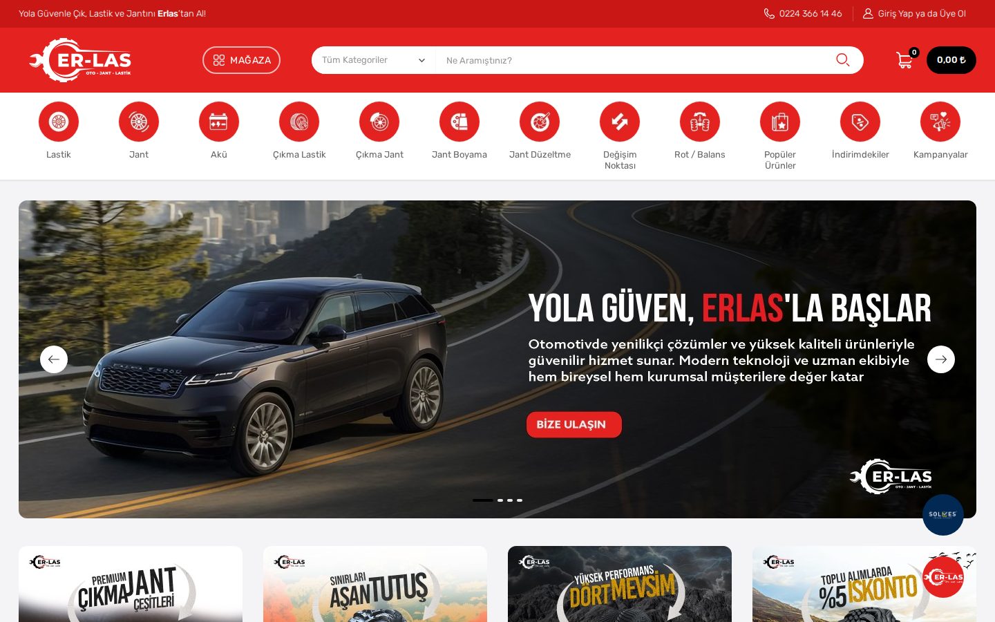 ER-LAS Jant & Lastik canlı web sitesi
